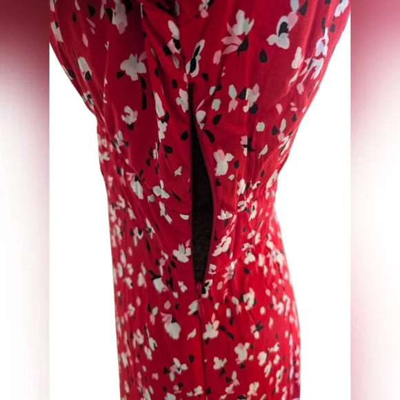 A New Day Red Floral V-Neck Flutter Sleeve Midi Dress Size 4 NWOT - Picture 5 of 9